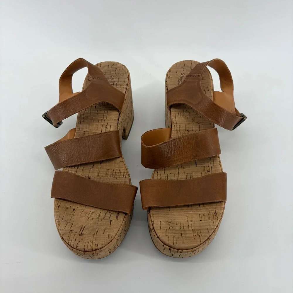 Kork-Ease Womens 10 Brown‎ Leather Platform Sandals Block Heel Cork KE0011306